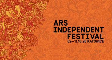 Grafika w kolorze pomarańczowym z ornamentami i napisem Ars Independent Festival